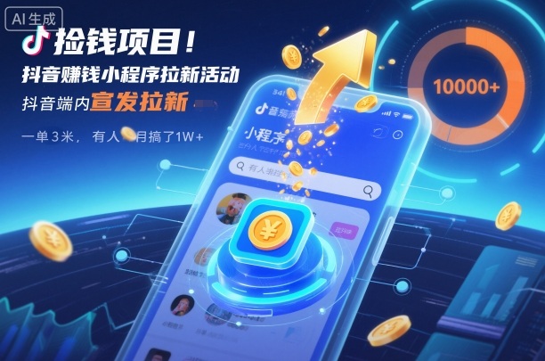 捡钱项目!抖音賺钱小程序拉新活动,抖音端内宣发拉新,一单3米,有人半个月搞了1W+-副业网创