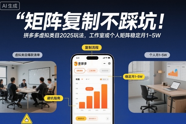 矩阵复制不踩坑！拼多多虚拟类目2025玩法，工作室或者个人矩阵稳定月1-5W【揭秘】-副业网创