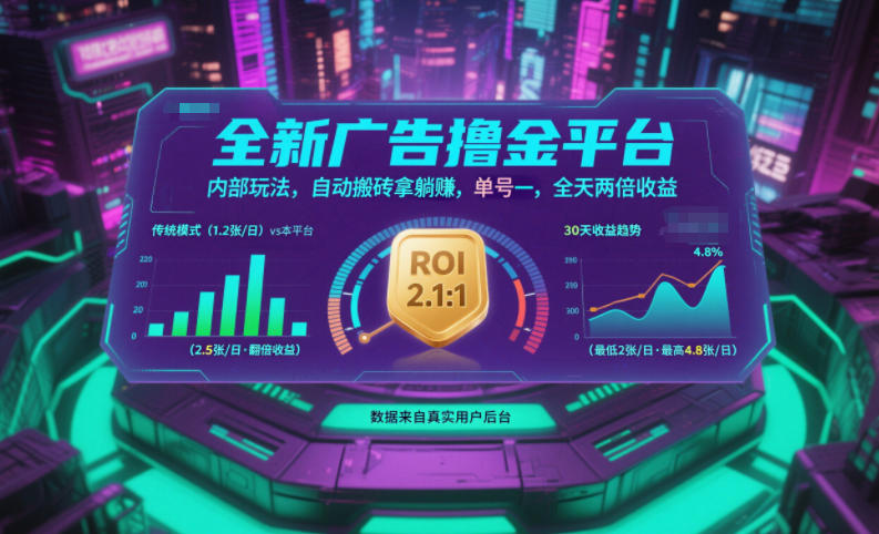 全新广告撸金平台,内部玩法,自动搬砖拿躺賺,单号一天保底2张+,全天两倍收益【揭秘】-副业网创