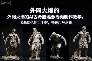 外网火爆的AI古希腊雕像视频制作教学，0基础也能上手做，快速起号涨粉-副业网创