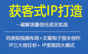 获客型IP打造,破解流量信任成,四类短视频布局+文案钩子指令创作IP三大信任状+IP变现四大模式-副业网创
