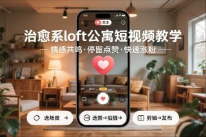 治愈系loft公寓短视频制作教学，情感共鸣引停留点赞关注，快速起号涨粉-副业网创