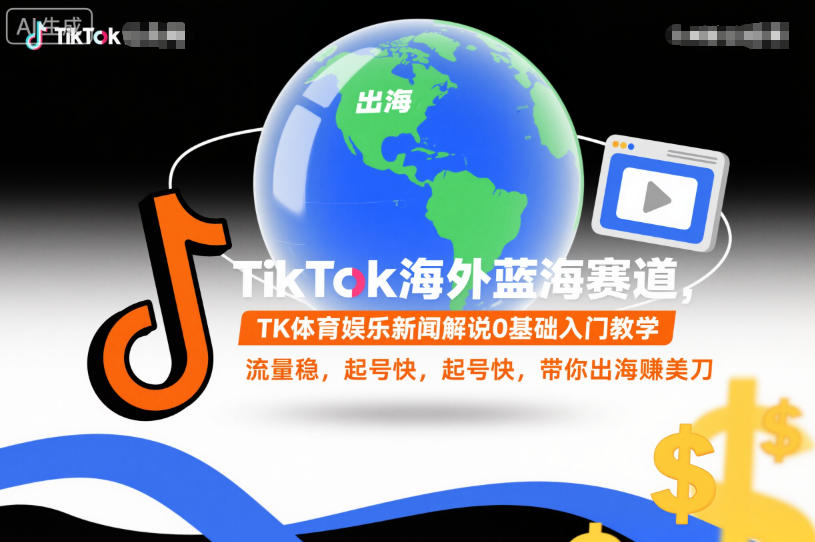TikTok海外蓝海赛道，TK体育娱乐新闻解说0基础入门教学，流量稳，起号快，带你出海賺美刀-副业网创