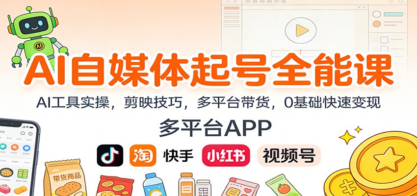 AI自媒体起号全能课:AI工具实操,剪映技巧,多平台带货,0基础快速变现-副业网创