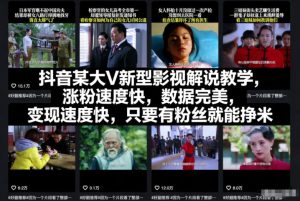 抖音某大V新型影视解说教学,涨粉速度快,数据完美,变现速度快,只要有粉丝就能挣米-副业网创