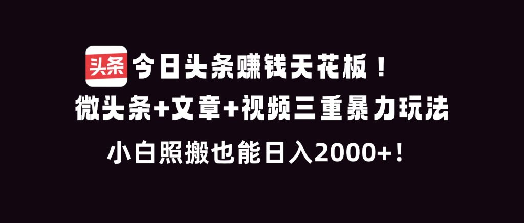 今日头条赚钱天花板！微头条+文章+视频三重暴利玩法，小白照搬也能日人2000+-副业网创