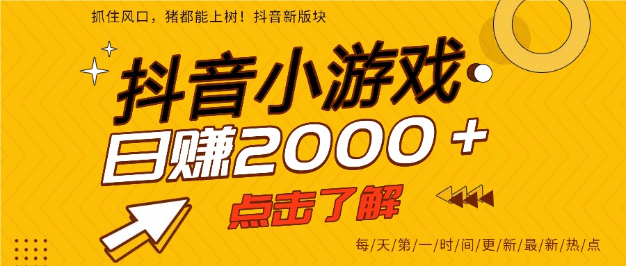 5年爆火的抖音小游戏项目，一部手机日入2000+-副业网创