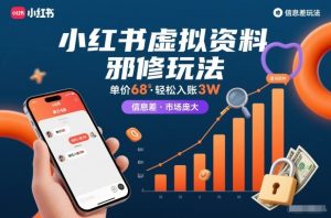 小红书虚拟资料邪修玩法，单价68，轻松入账3W，信息差玩法，市场庞大-副业网创