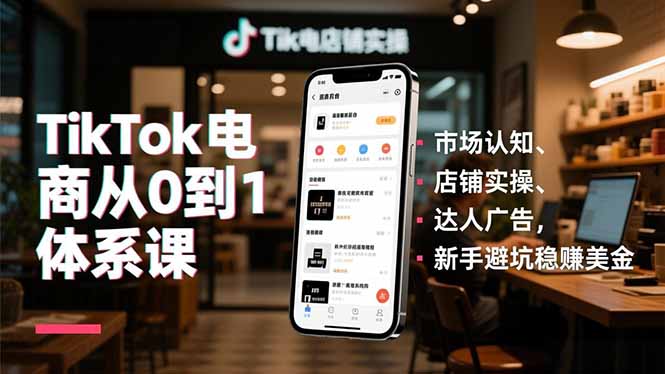 TikTok电商从0到1体系课,市场认知、店铺实操、达人广告,新手避坑稳赚美金-副业网创
