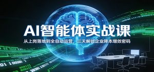AI智能体实战课:从上岗落地到全自动运营,三天解锁企业降本增效密码-副业网创