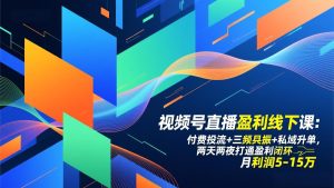 视频号直播盈利线下课：付费投流+三频共振+私域升单，两天两夜打通盈利闭环，月利润5-15万-副业网创