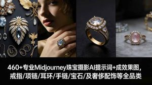 460+专业Midjourney珠宝摄影AI提示词+成效果图，戒指/项链/耳环/手链/宝石/及奢侈配饰等全品类-副业网创
