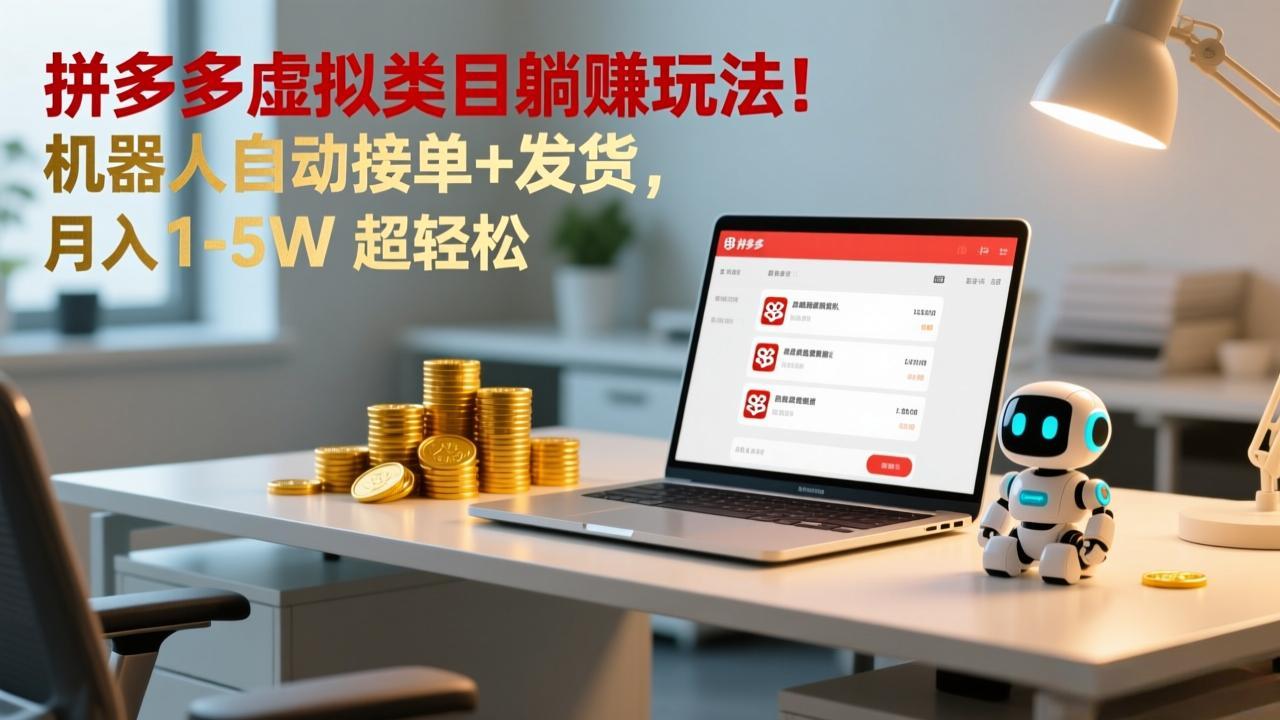 多多虚拟类目躺赚玩法！机器人自动接单+发货，月入 1-5W 超轻松-副业网创