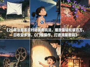 26年治愈系农村动画新玩法，播放量轻松破百万，日收益多张，0门槛操作，打造流量密码-副业网创