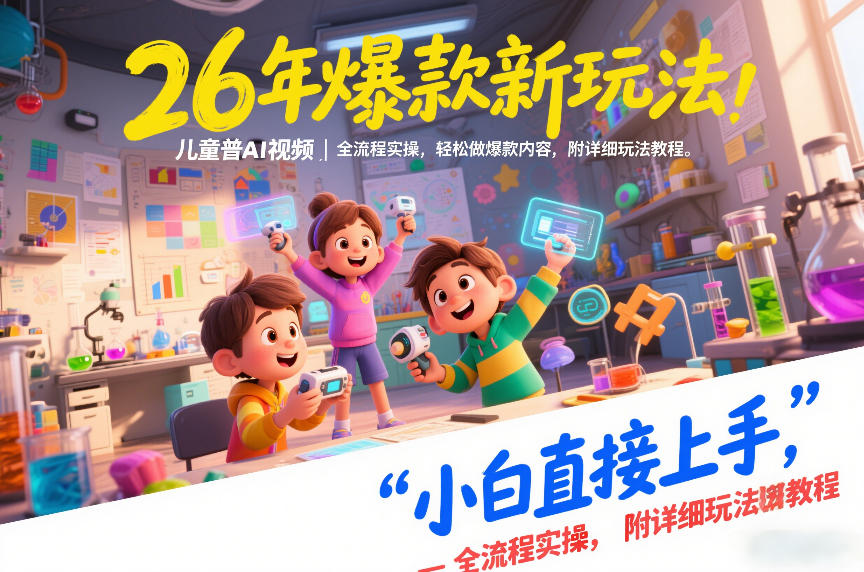 26年爆款新玩法,儿童科普AI视频,全流程实操,轻松做爆款内容,小白直接上手,附详细玩法教程-副业网创