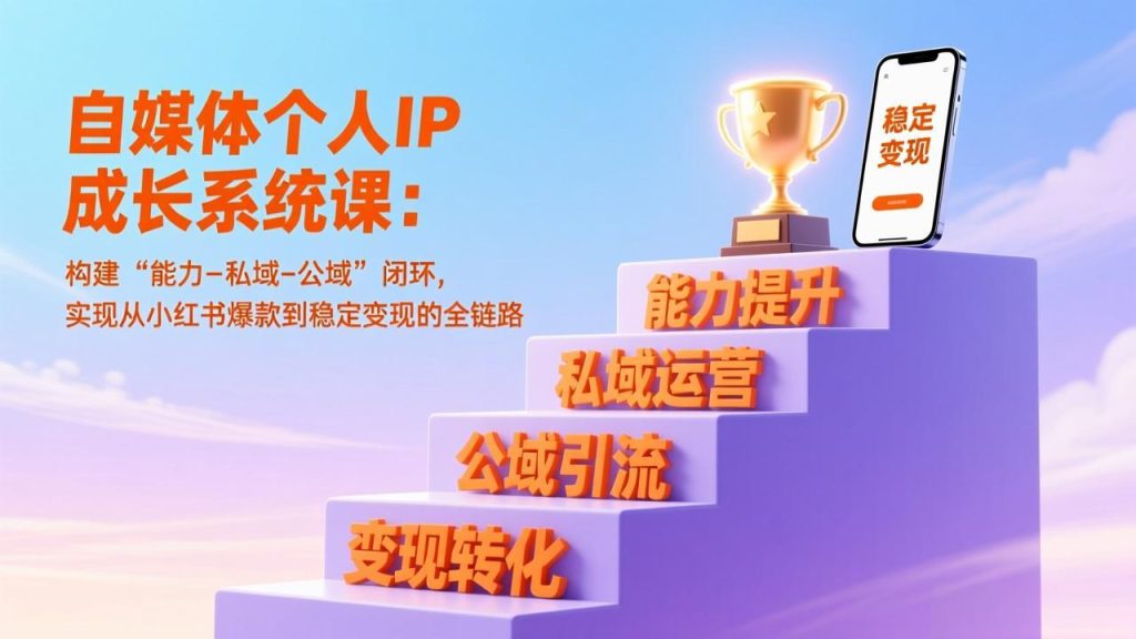 自媒体个人IP成长系统课:构建“能力-私域-公域”闭环,实现从小红书爆款到稳定变现的全链路-副业网创
