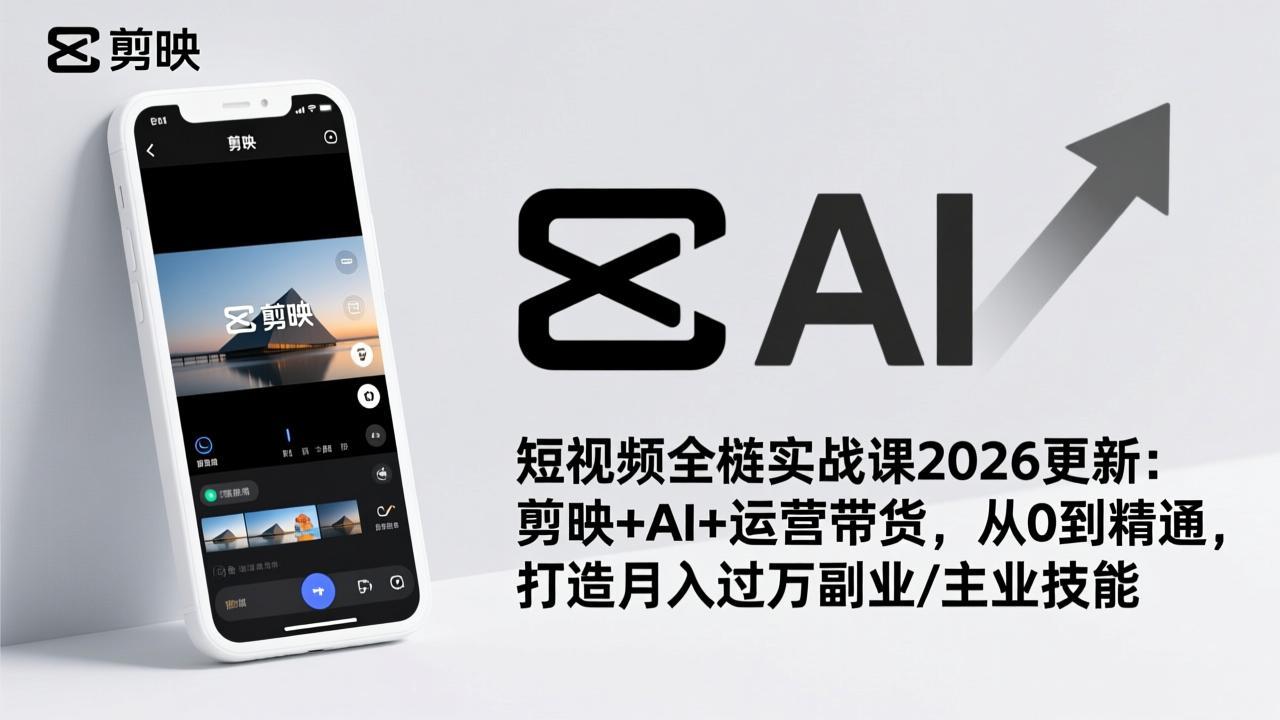 短视频全栈实战课2026更新：剪映+AI+运营带货，从0到精通，打造月入过万副业/主业技能-副业网创