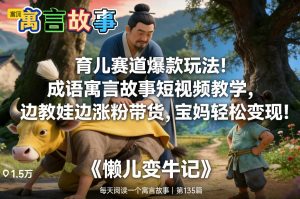 育儿赛道爆款玩法！成语寓言故事短视频教学，边教娃边涨粉带货，宝妈轻松变现！-副业网创