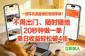 一部手机就能做的视频审核！不用出门，随时随地，20秒钟做一单，单日收益轻松破4张【揭秘】-副业网创
