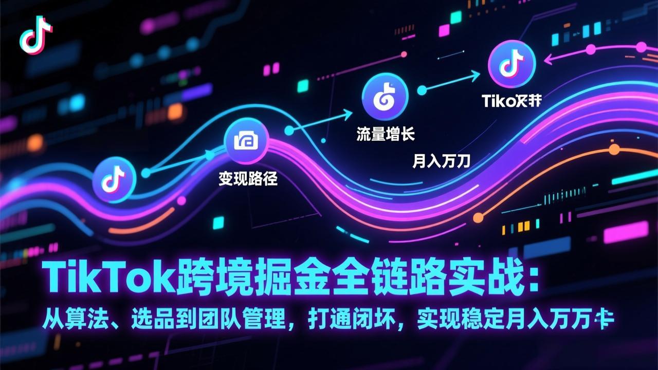TikTok跨境掘金全链路实战：从算法、选品到团队管理，打通闭环，实现稳定月入万刀-副业网创