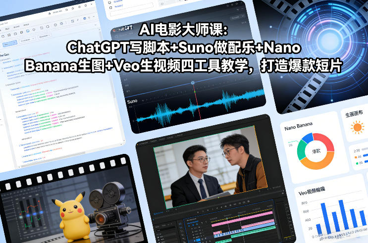 AI电影大师课:ChatGPT写脚本+Suno做配乐+Nano Banana生图+Veo生视频,打造爆款短片-副业网创