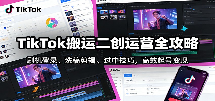 TikTok搬运二创运营全攻略：刷机登录、洗稿剪辑 、过中技巧，高效起号变现-副业网创