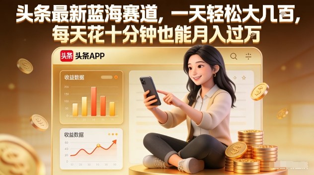 头条最新蓝海赛道，一天轻松大几张，每天花十分钟也能月入过1W【揭秘】-副业网创