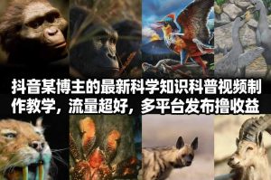 抖音60W粉丝博主最新科学知识科普视频制作教学，流量超好，多平台发布撸收益-副业网创