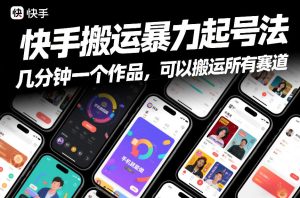 快手搬运暴力起号法，几分钟一个作品，手机就能做，可以搬运所有赛道-副业网创