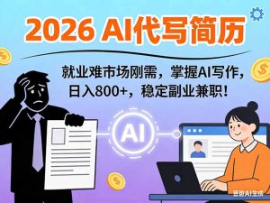 AI代写简历，超暴利，用万能模板月入1-3万实战教程，2026年市场刚需！-副业网创