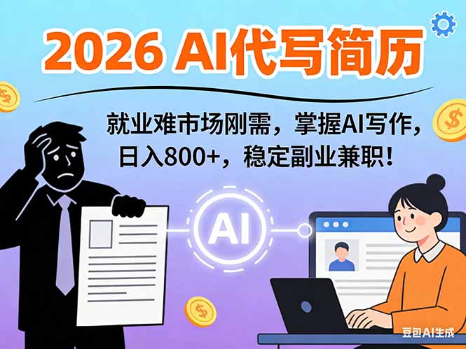 AI代写简历，超暴利，用万能模板月入1-3万实战教程，2026年市场刚需！-副业网创