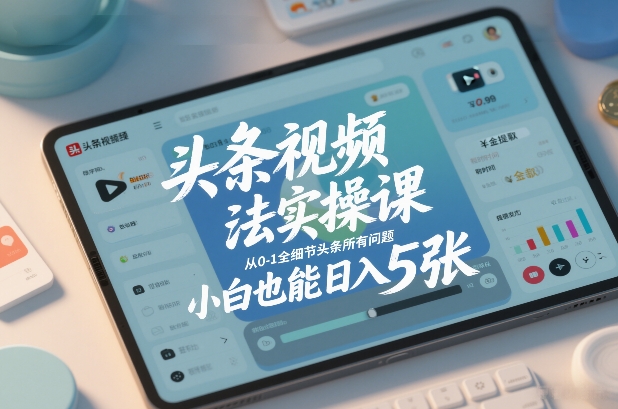 头条视频玩法实操课,从0-1全细节头条所有问题,小白也能日入5张-副业网创