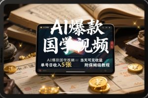 AI爆款国学视频，独家起号方法，小白直接上手，当天可见收益，单号日收入5张+附保姆级教程-副业网创