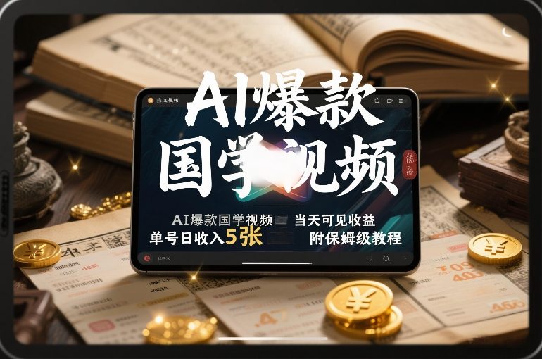 AI爆款国学视频，独家起号方法，小白直接上手，当天可见收益，单号日收入5张+附保姆级教程-副业网创