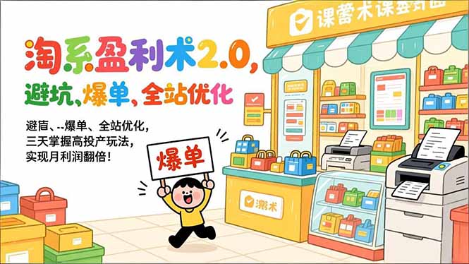 淘系盈利术2.0，避坑、爆单、全站优化，三天掌握高投产玩法，实现月利润翻倍！-副业网创
