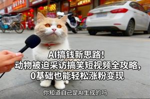 AI搞钱新思路！动物被迫采访搞笑短视频全攻略，0基础也能轻松涨粉变现-副业网创