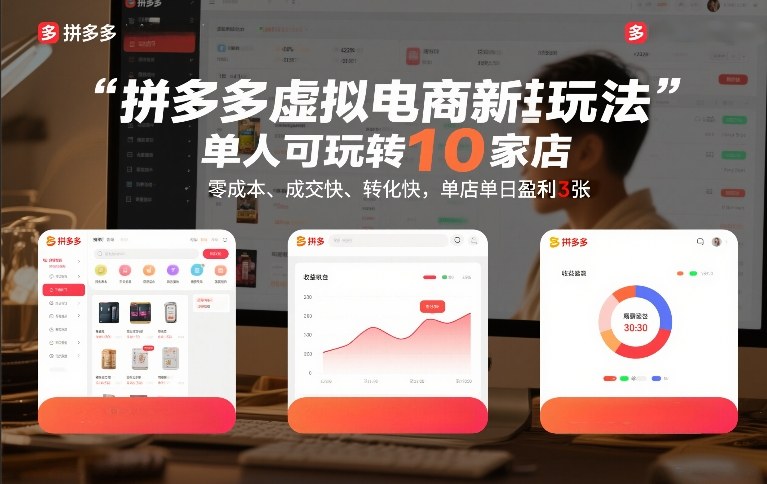 拼多多虚拟电商新玩法，单人可玩转10家店，零成本、成交快、转化快，单店单日盈利3张【揭秘】-副业网创