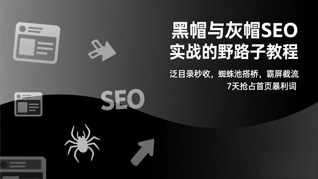 黑帽与灰帽SEO实战的野路子教程：泛目录秒收，蜘蛛池搭桥，霸屏截流，7天抢占首页暴利词-副业网创