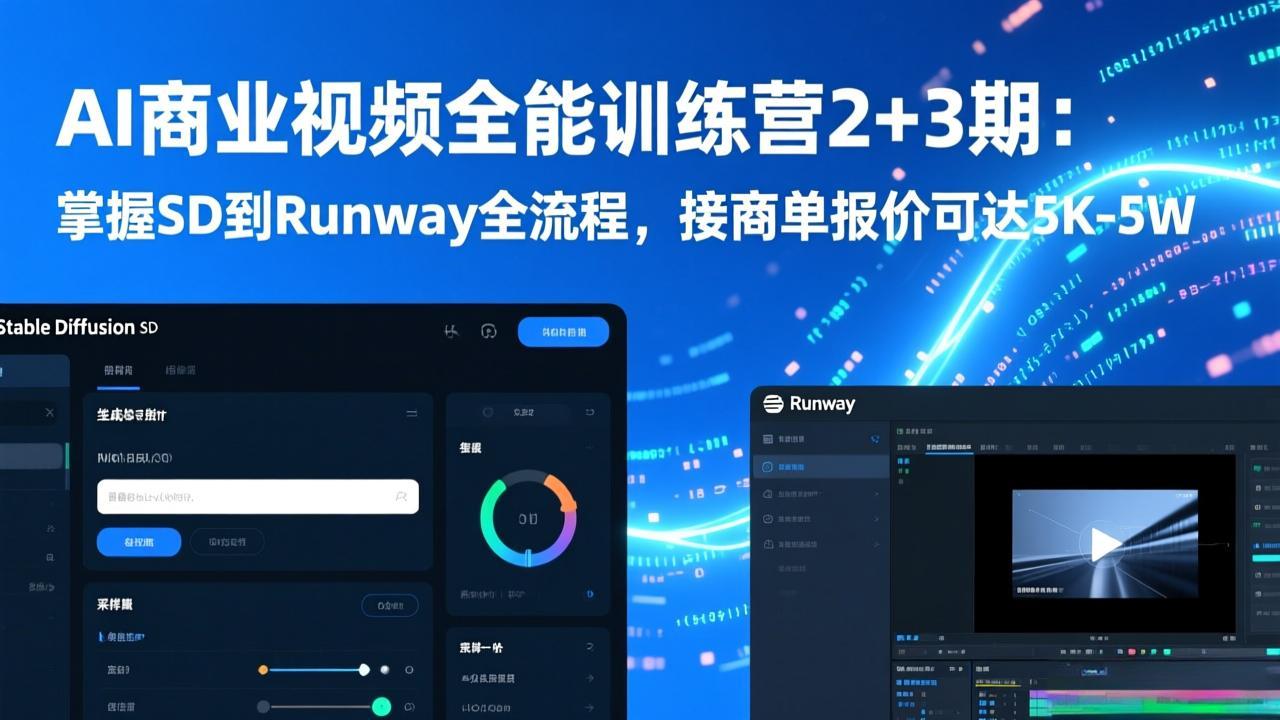 AI商业视频全能训练营2+3期：掌握SD到Runway全流程，接商单报价可达5K-5W-副业网创