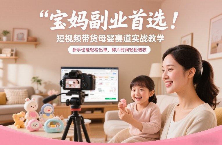 宝妈副业首选！短视频带货母婴赛道实战教学，新手也能轻松出单，碎片时间轻松增收-副业网创