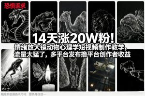 14天涨20W粉！情绪放大镜动物心理学短视频制作教学，流量太猛了，多平台发布撸平台创作者收益-副业网创