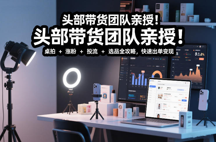 头部带货团队亲授！专业短视频实拍带货课：桌拍+涨粉+投流+选品全攻略，快速出单变现，月入2w+-副业网创