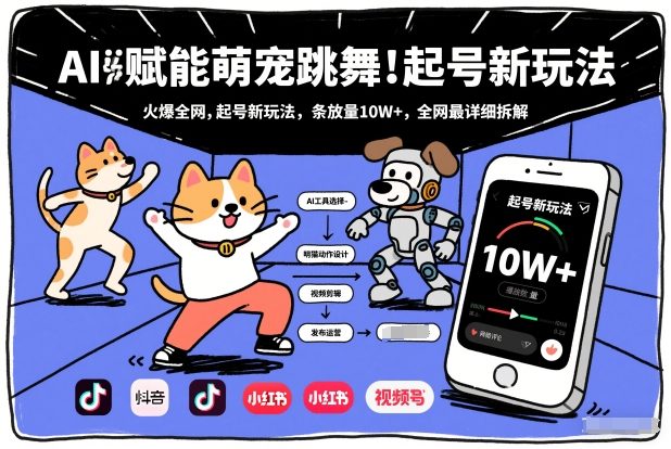 AI赋能萌宠跳舞，火爆全网，起号新玩法，条条播放量10W+，全网最详细拆解-副业网创