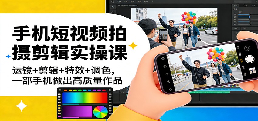 手机短视频拍摄剪辑实操课：运镜+剪辑+特效+调色，一部手机做出高质量作品-副业网创
