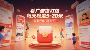 看广告撸红包，每天稳定5-20米，无任何门槛，适合任何人-副业网创