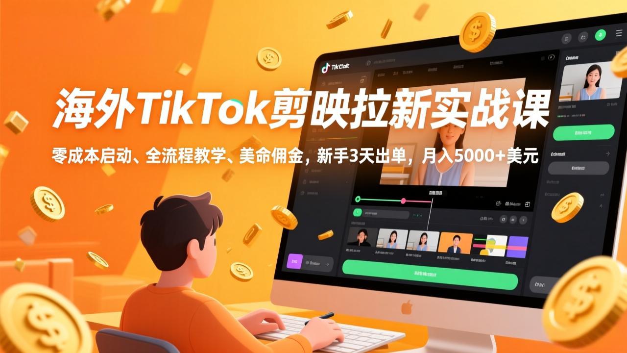 海外TikTok剪映拉新实战课,零成本启动、全流程教学、美金佣金,新手3天出单,月入5000+美元-副业网创