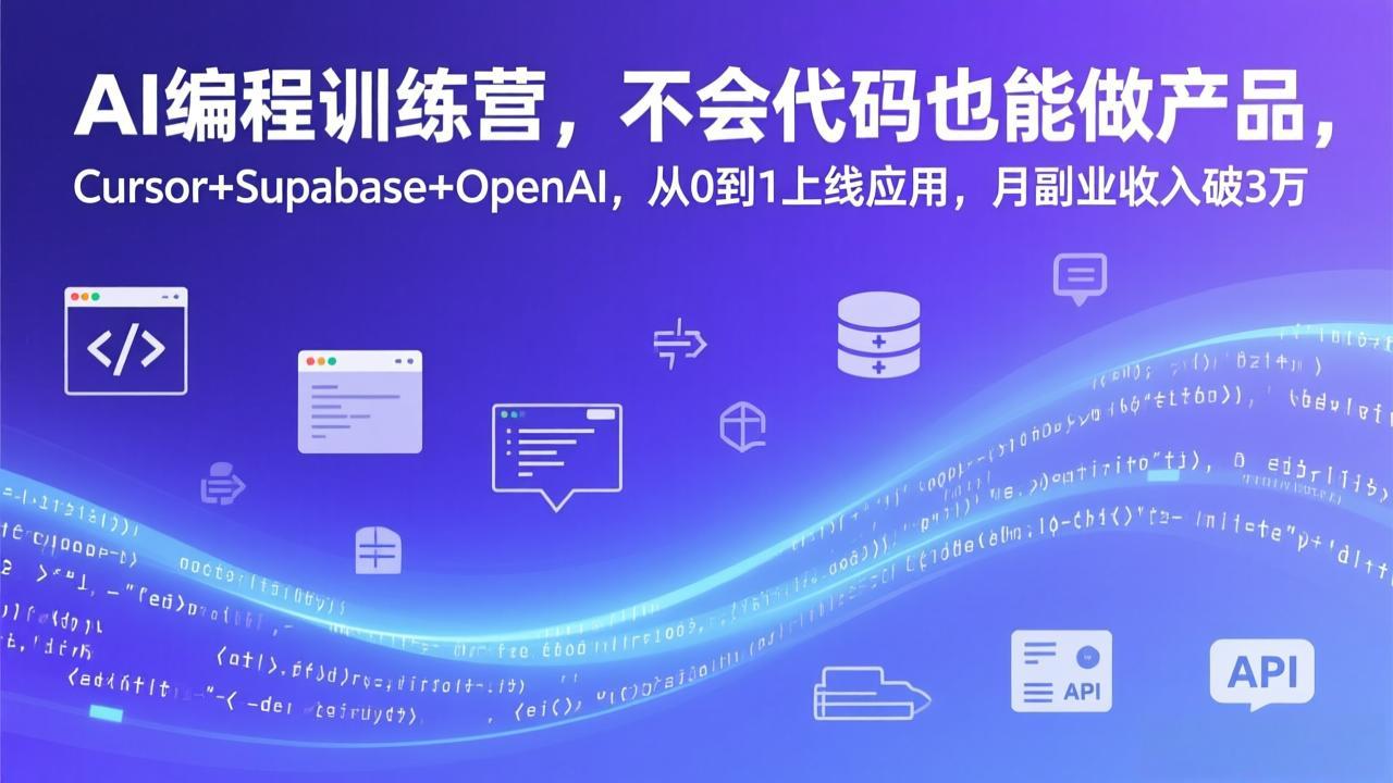 AI编程训练营，不会代码也能做产品，Cursor+Supabase+OpenAI，从0到1上线应用，月副业收入破3万-副业网创