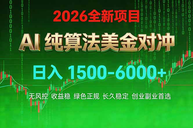 2026 全新美金对冲项目，不套平台赠金，不封号，纯算法对冲，日入 1500-6000+-副业网创