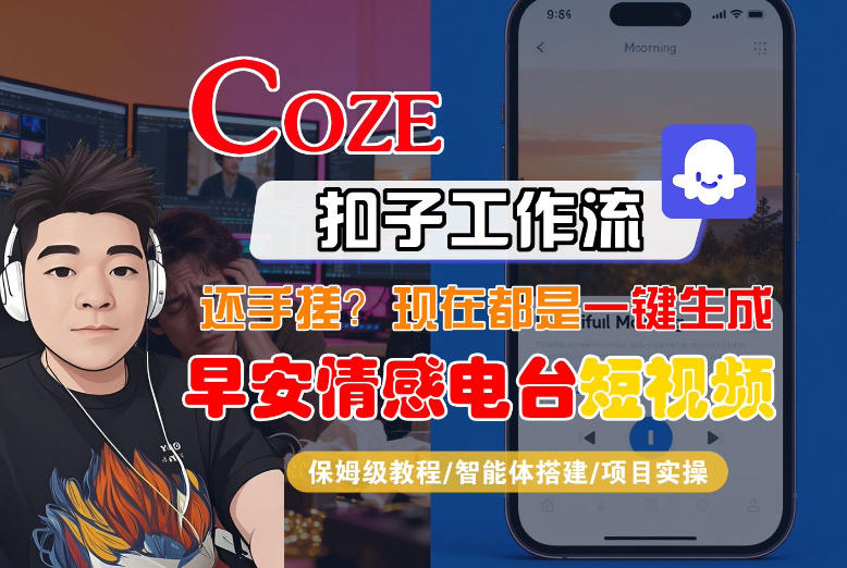 【Coze工作流搭建实操教程】【coze】早安情感电台日签视频还在手动做?用扣子工作流自动生成,省时90%-副业网创