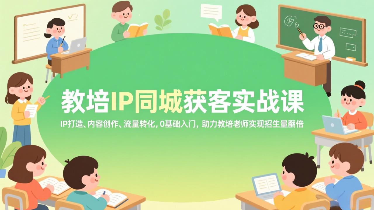 教培IP同城获客实战课，IP打造、内容创作、流量转化，0基础入门，助力教培老师实现招生量翻倍-副业网创